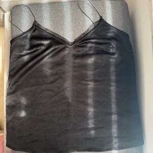 BCBGeneration Black Satin Lace Trim Cami Top